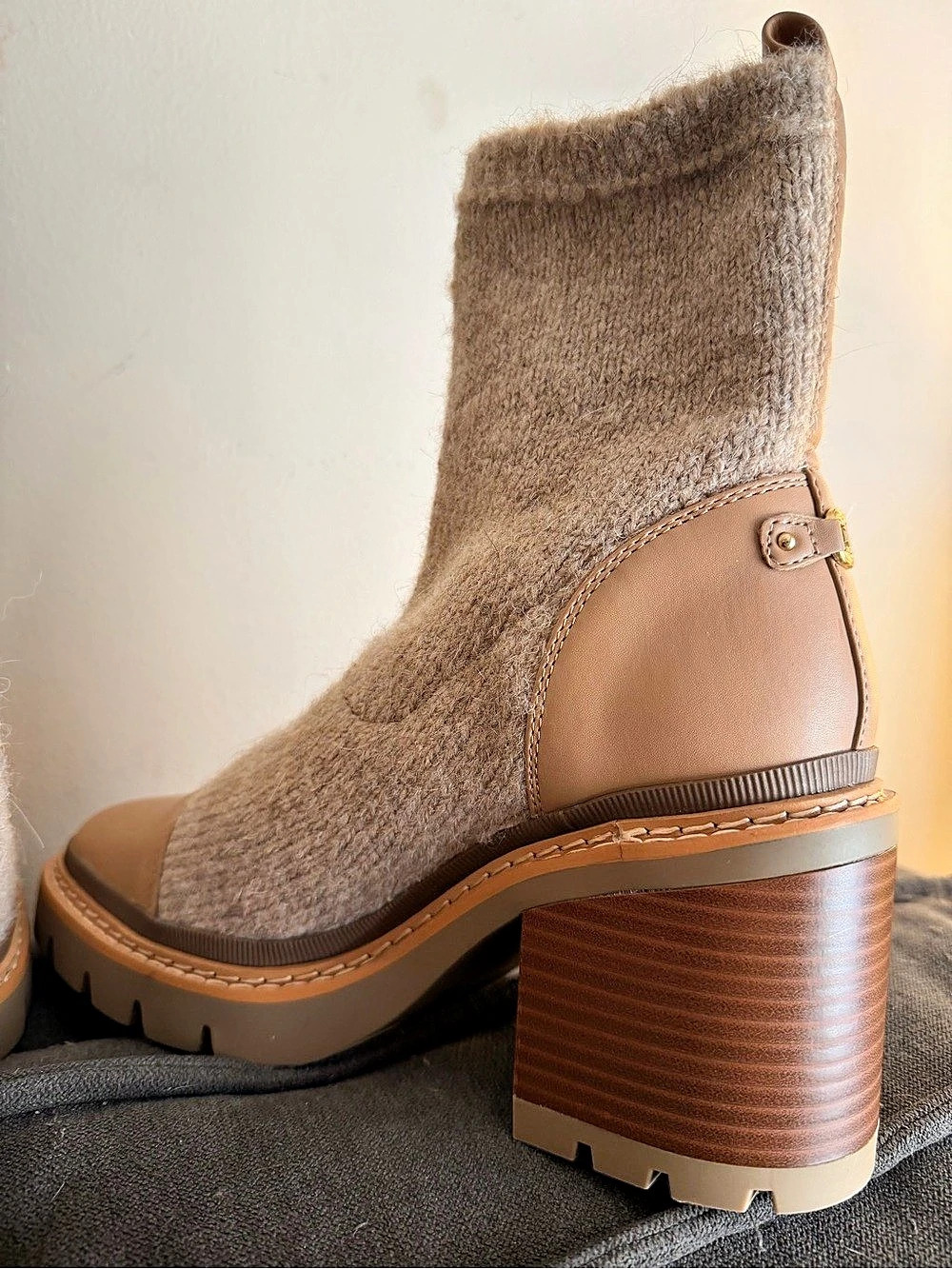 Knit Ankle Boots in Brown & Cream Like New - Picture 5 of 8